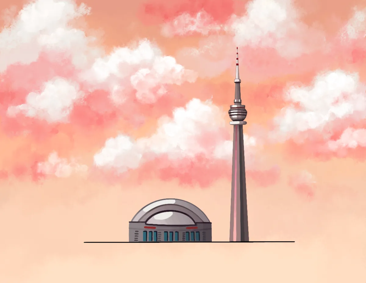 Tiny CN Tower and Skydome